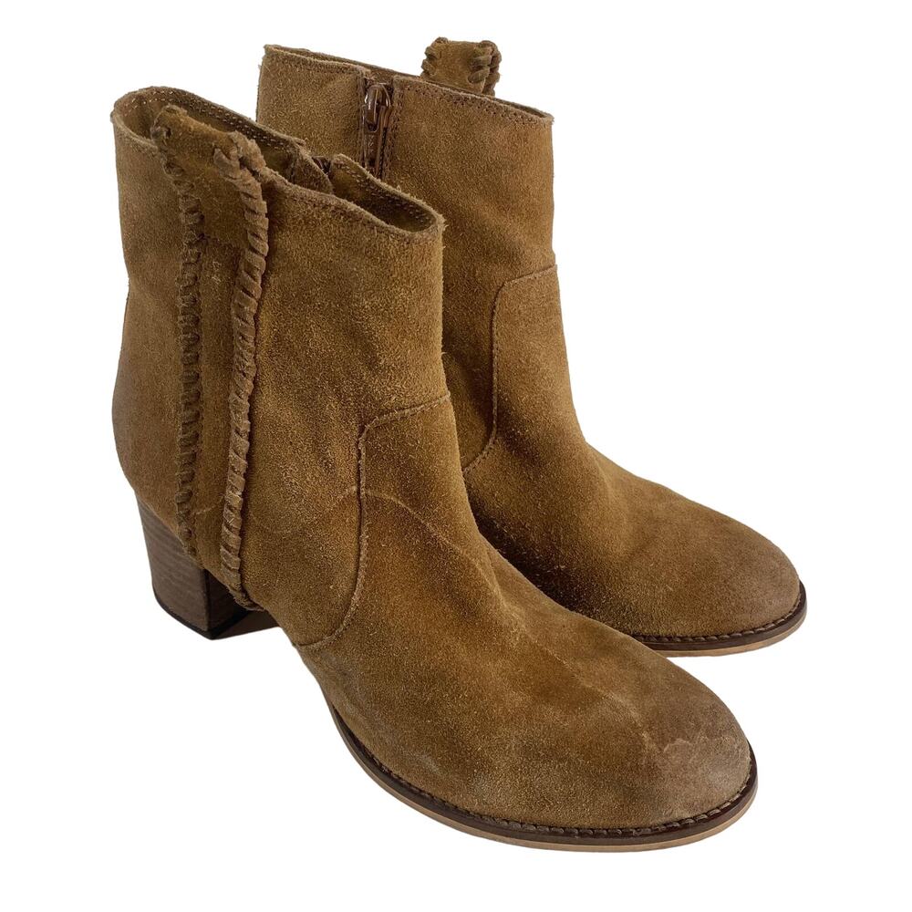 Naughty Monkey women 7.5 Brown Tan Suede side zip block heel Ankle Boots - Picture 2 of 8